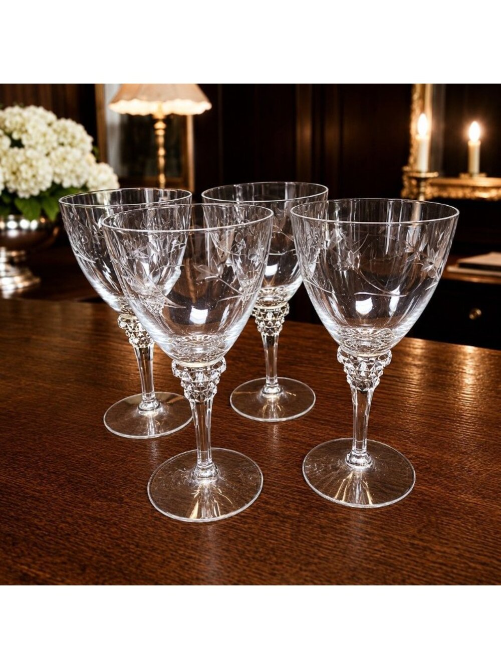 4 Etched Stemware Tiffin Rose Marie Wine Nearly 7 inch Mid Century Stemware | El - Picture 7 of 8